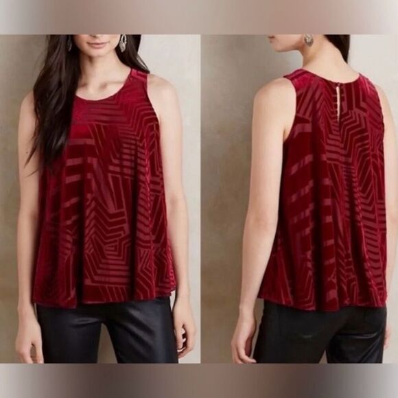 Anthropologie Sunday in Brooklyn Labyrinth Red Velvet Swing Tank Top Women’s XS - Picture 1 of 10